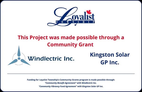 Loyalist Township community grant recognition plaque acknowledging Windlectric Inc. and Kingston Solar GP Inc.